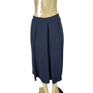 Uniqlo Small Women Pull On Pleated Cropped Wide Leg Pants Navy Blue 12-2k